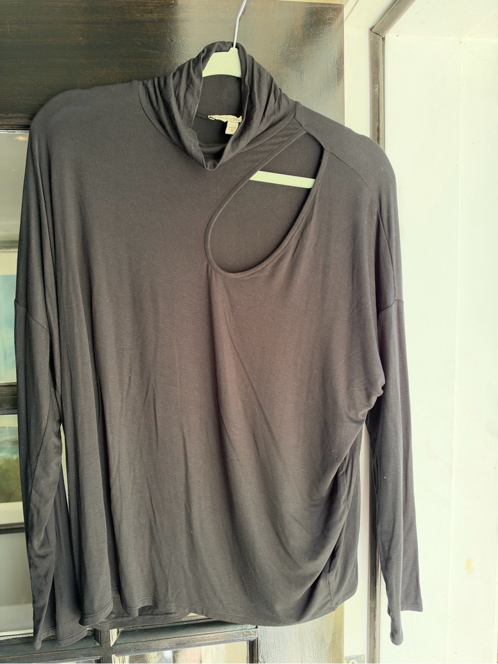 Express Black Long-Sleeve Top with Shoulder Cutout
